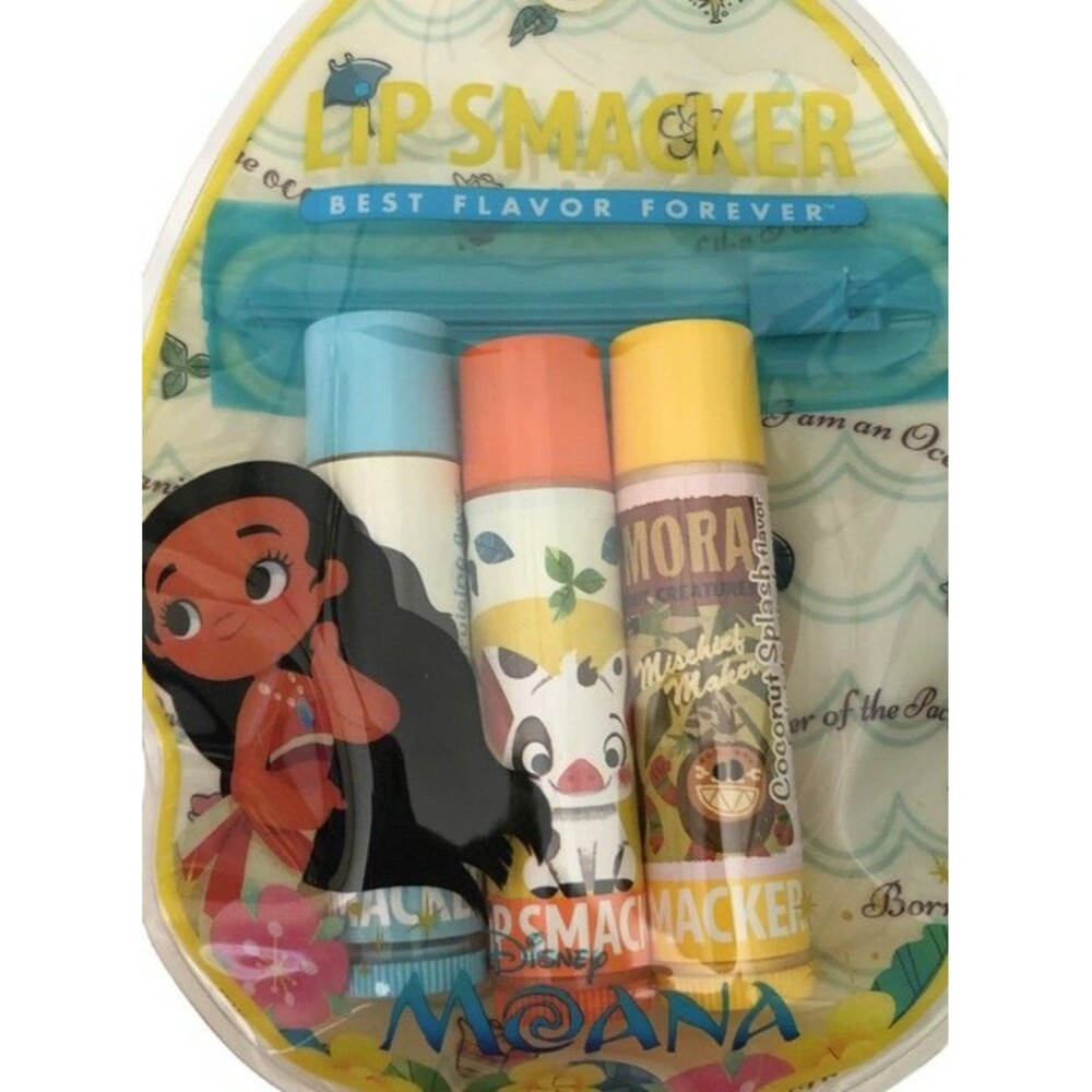 Lip Smacker Disney Moana Lip Balm 3 Pc Set w Pouch Tropical Discontinued